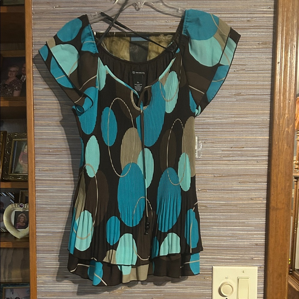 New Directions Teal and Brown Blouse